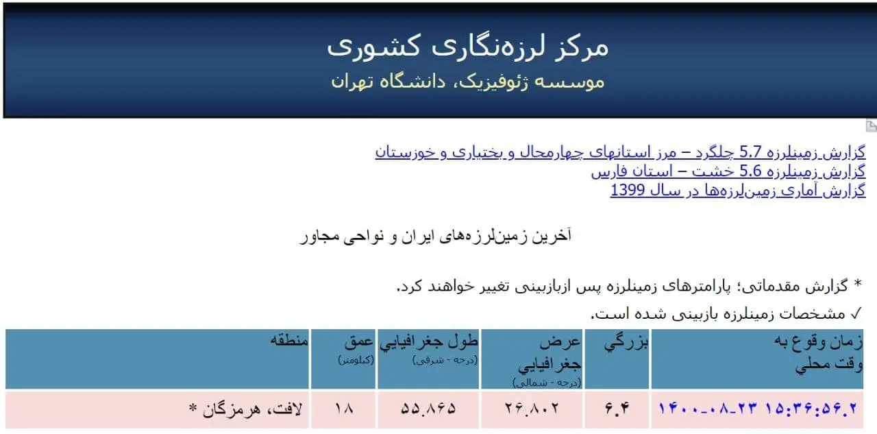 زلزله-بندرعباس