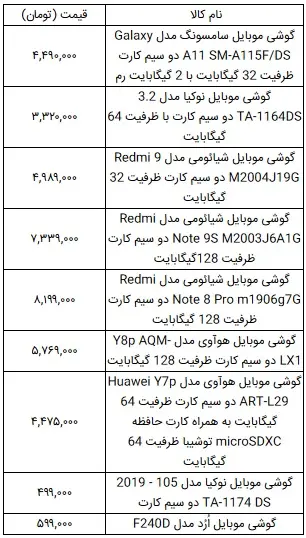 قیمت-گوشی-۱۲-دی-۹۹