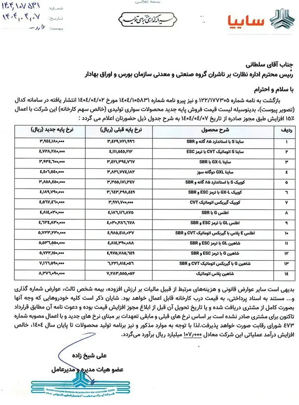 قیمت-محصولات-سایپا