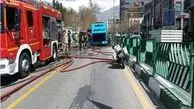 آتش سوزی اتوبوس در خیابان ولیعصر