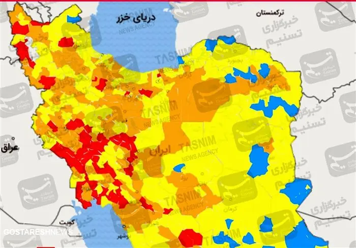 جزئیات دورکاری کارکنان براساس رنگ بندی شهرها