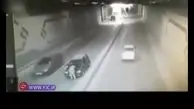 تصادف دلخراش دو خودرو در تونل + فیلم
