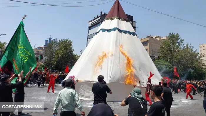 گزارش تصویری از آئین خیمه سوزان ظهر عاشورا در بازار تهران 