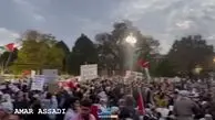 تظاهرات آمریکایی‌ها در حمایت غزه مقابل کاخ سفید + فیلم
