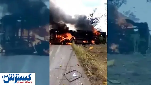 ده‌ها نفر در تصادف اتوبوس در آتش سوختند