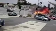 لحظه تصادف و انفجار یک خودرو + فیلم